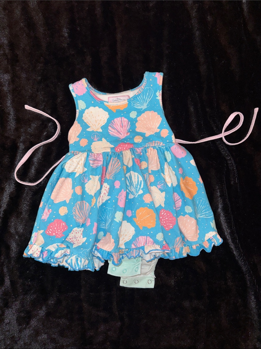 SweetHoney Turquoise Seashell Print Dress with Pink Accents